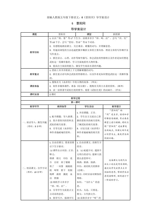 部编五年级下册语文：6《景阳冈》导学案设计