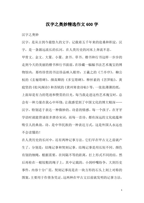 汉字之奥妙精选作文600字