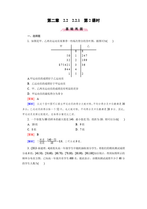 (人教b版)数学必修三练习：2.2.1(第2课时)用样本的频率分布估计总体的分布2(含答案)