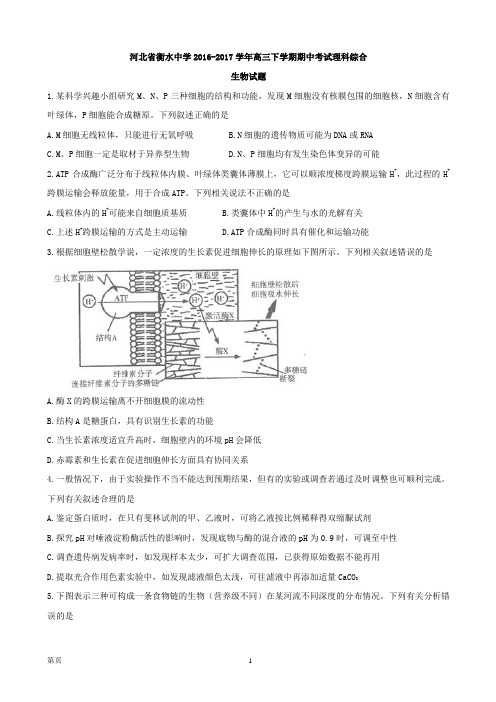 2017届河北省衡水中学高三下学期期中考试理科综合试题