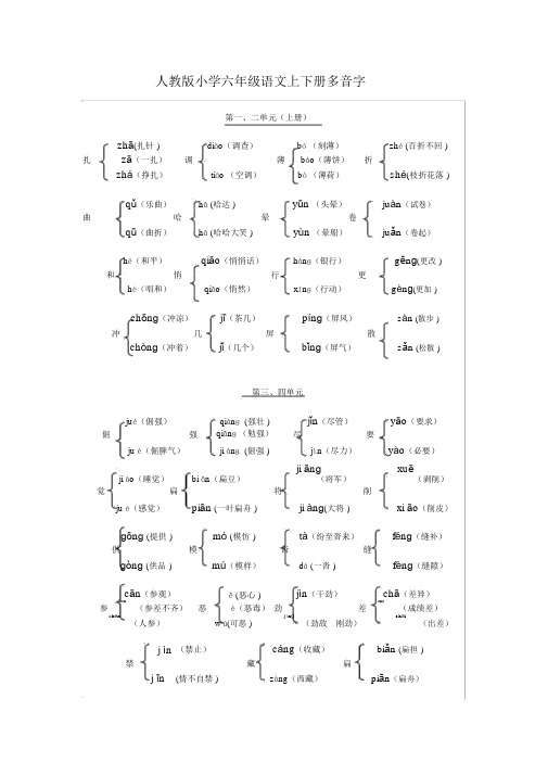 语文六年级上下册多音字大全