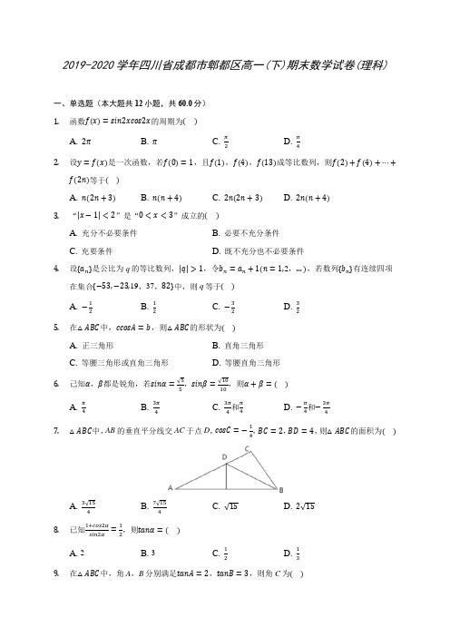 2019-2020学年四川省成都市郫都区高一(下)期末数学试卷(理科)(含答案解析)