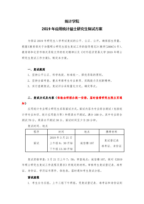 对外经济贸易大学统计学院2019年应用统计硕士复试方案