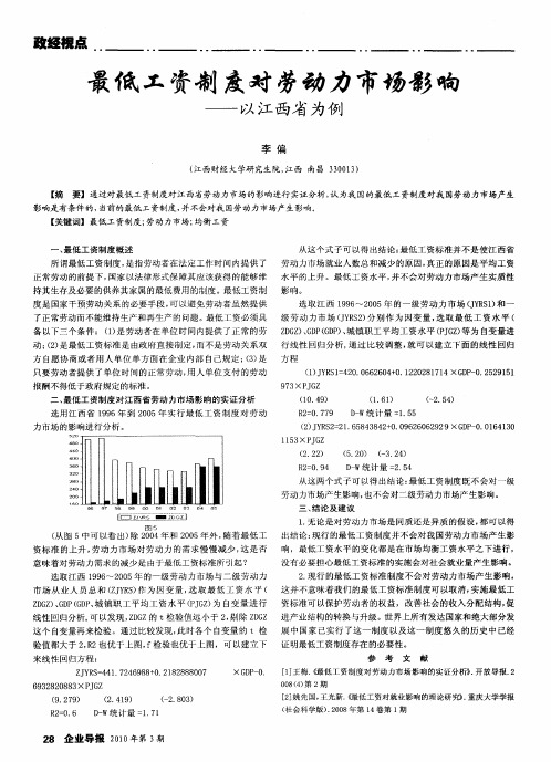 最低工资制度对劳动力市场影响——以江西省为例