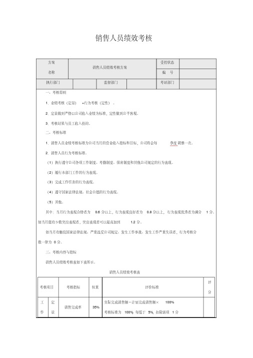 市场销售人员绩效考核指标