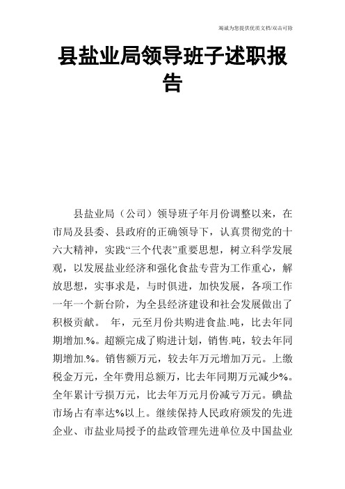 县盐业局领导班子述职报告