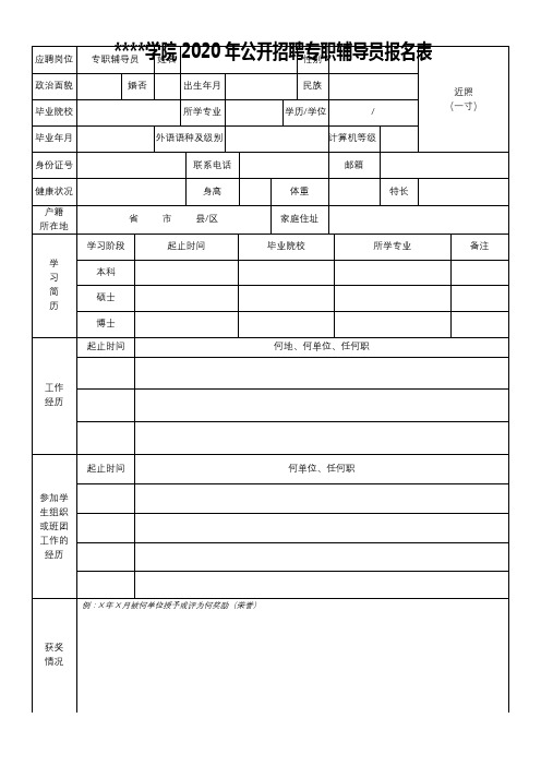 邯郸学院2020年公开招聘专职辅导员报名表【模板】