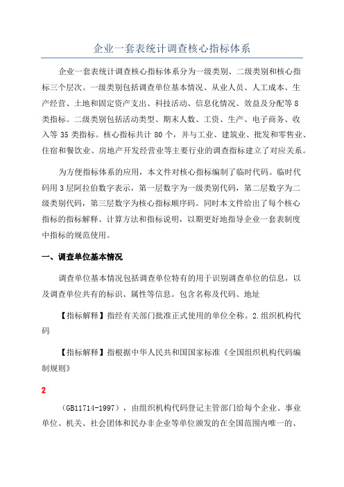 企业一套表统计调查核心指标体系