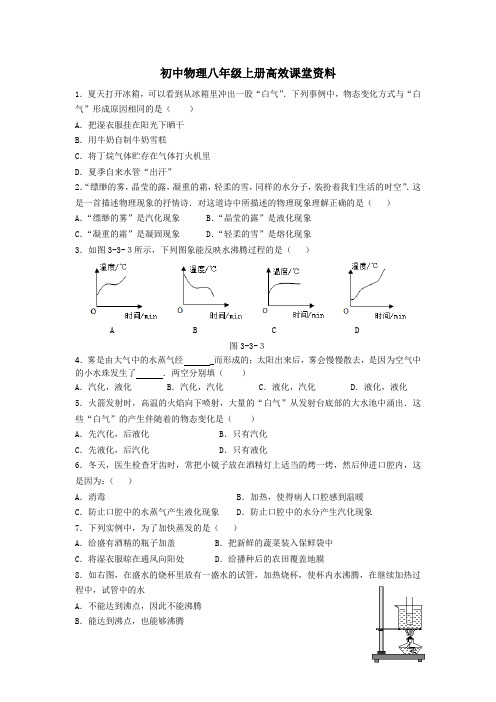 初中物理八年级上册高效课堂资料8—§3.3作业卡