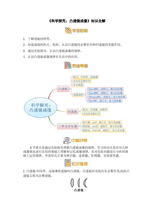 教科版八年级物理上册《科学探究：凸透镜成像》知识全解