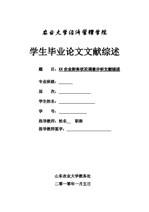 XX企业财务状况调查分析文献综述