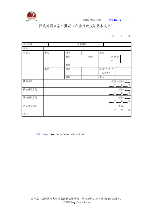 行政处罚立案审批表——(行政执法- 行政管理)