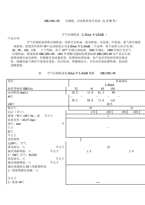 【标准】GB12691-90    压缩机、冷冻机和真空泵油(L类D类)(word版)