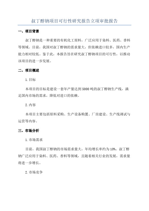 叔丁醇钠项目可行性研究报告立项审批报告