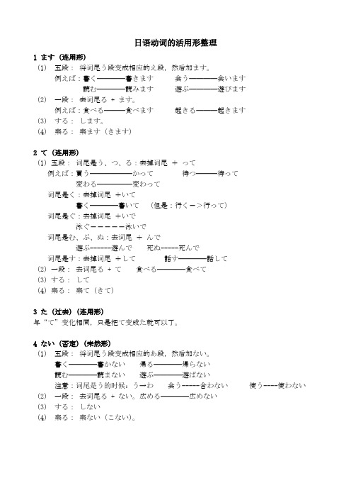 日语动词活用形整理 (ます形テ形ない形)