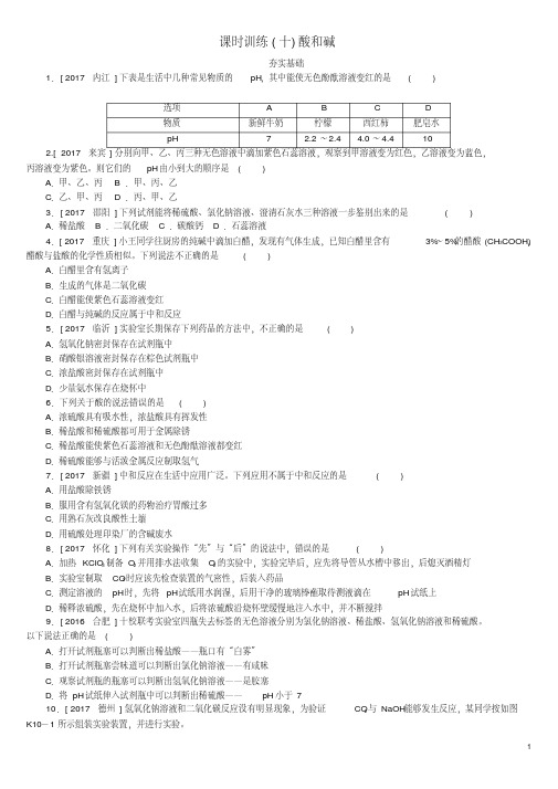 (安徽专版)中考化学复习第十单元酸和碱试题