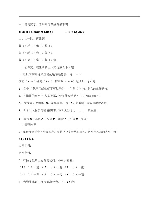 (NEW)人教版小学六年级语文下册《半截蜡烛》同步练习题