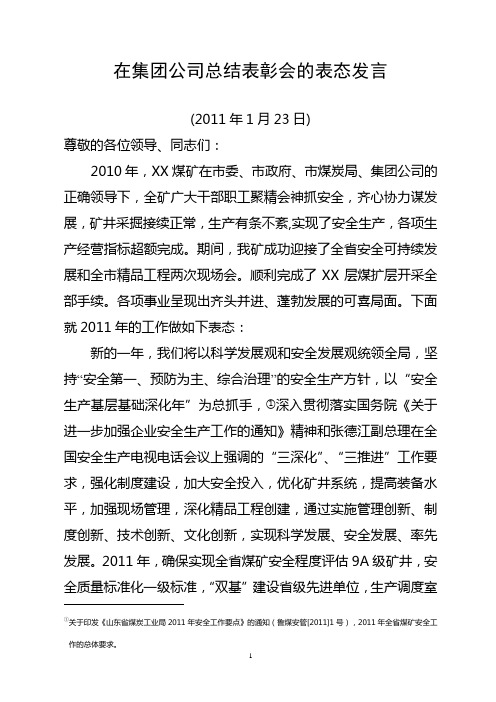 在集团公司总结表彰会的表态发言(2010)