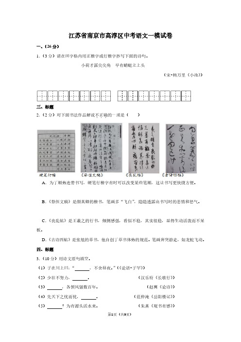 江苏省南京市高淳区中考语文一模试卷