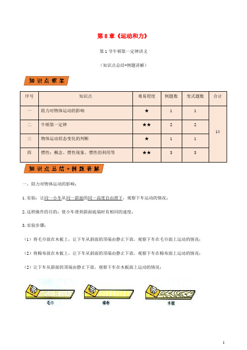 八年级物理下册8.1牛顿第一定律讲义新版新人教版