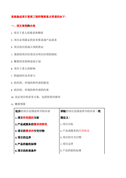 重要 系统集成项目管理工程师重点背诵