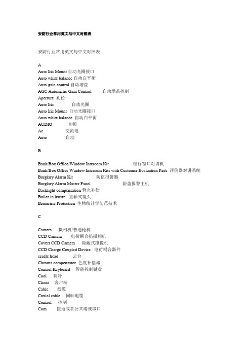 安防行业常用英文与中文对照表