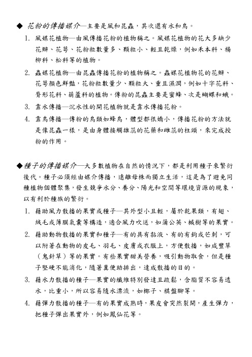 花粉的传播媒介主要是风和昆虫其次还有水和鸟