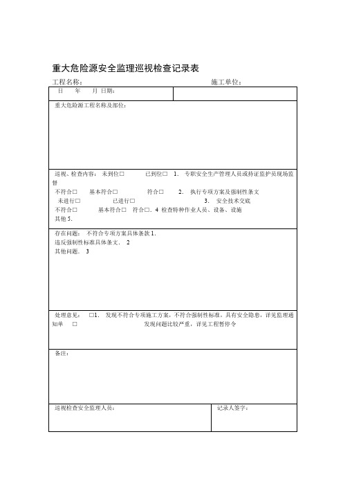 重大危险源安全监理巡视检查记录表