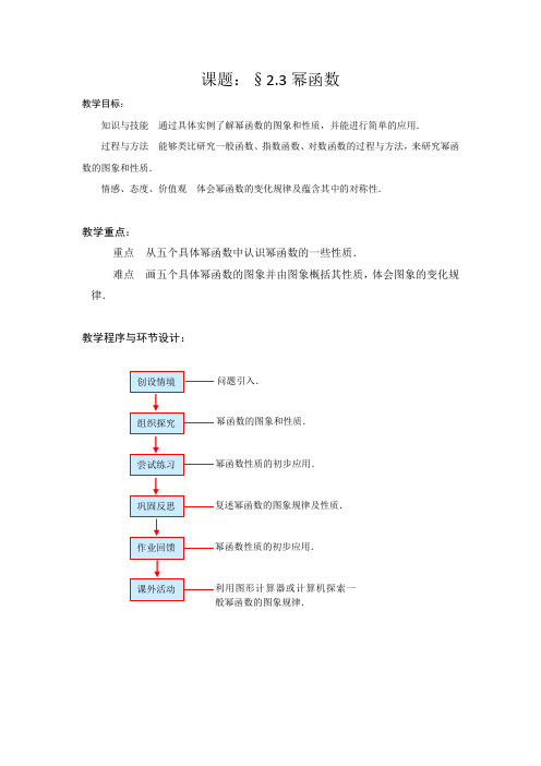 人教A版必修1 幂函数 教案