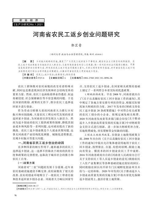 河南省农民工返乡创业问题研究