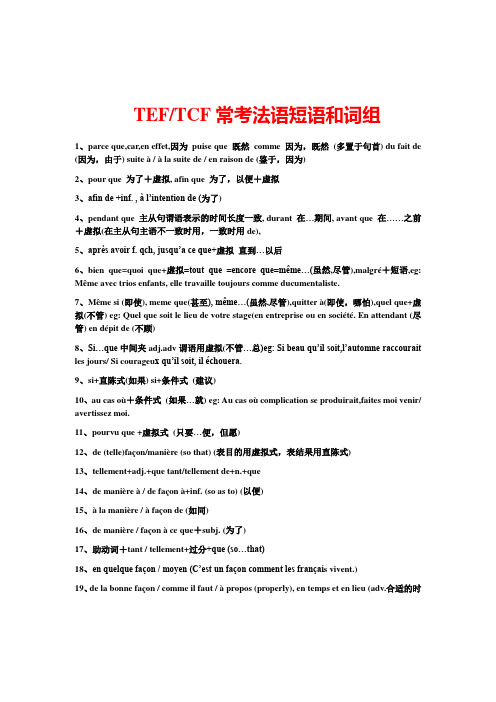 TEF／TCF常考法语短语和词组