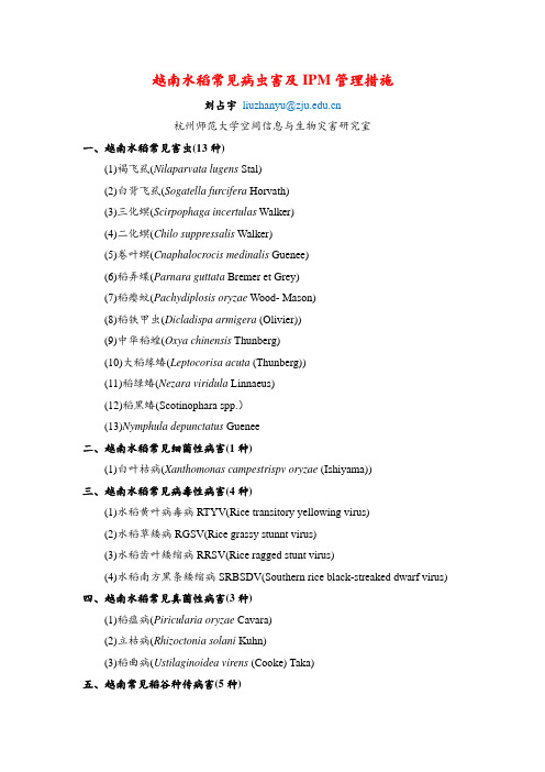 越南水稻常见病虫害及IPM管理措施