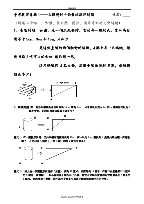 中考专题1——立体图形中的最短路径问题