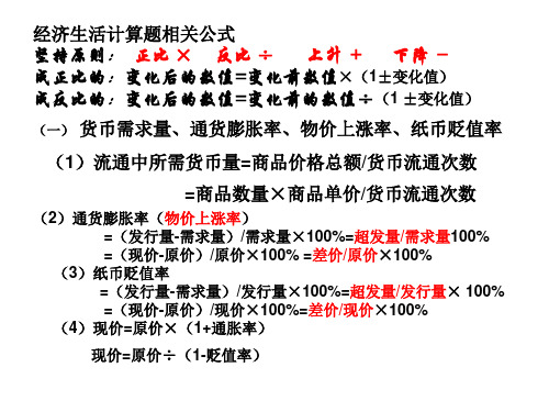 经济生活计算题相关公式