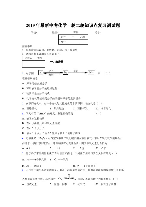 2019年最新中考化学一轮二轮知识点复习测试题868433