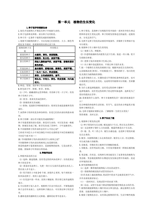 教科版小学科学四年级下册全册知识点