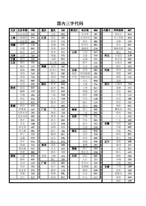 国内国际机场三字代码