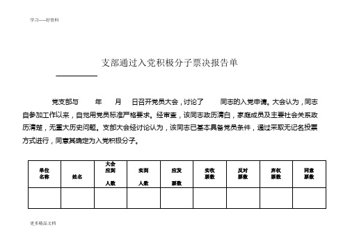 支部通过入党积极分子票决报告单汇编