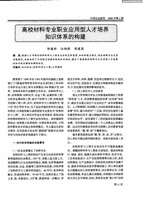 高校材料专业职业应用型人才培养知识体系的构建