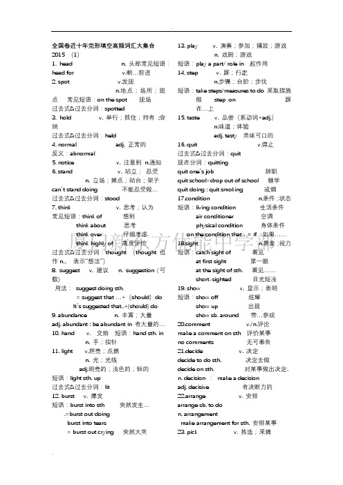 近十年高考完形填空生词汇总