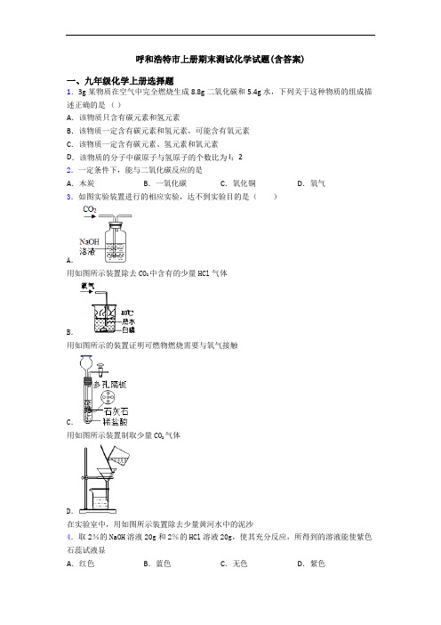 呼和浩特市初三化学上册期末测试化学试题(含答案)