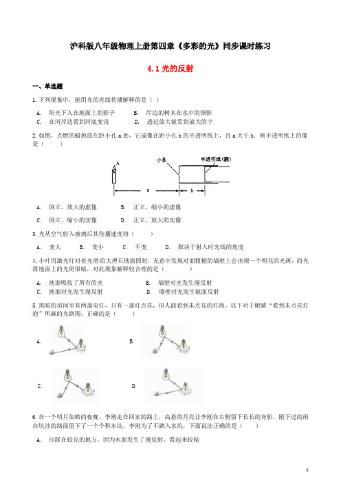 沪科版八年级物理上册第四章《多彩的光》同步课时练习