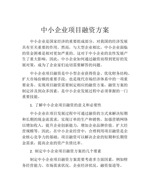 中小企业项目融资方案