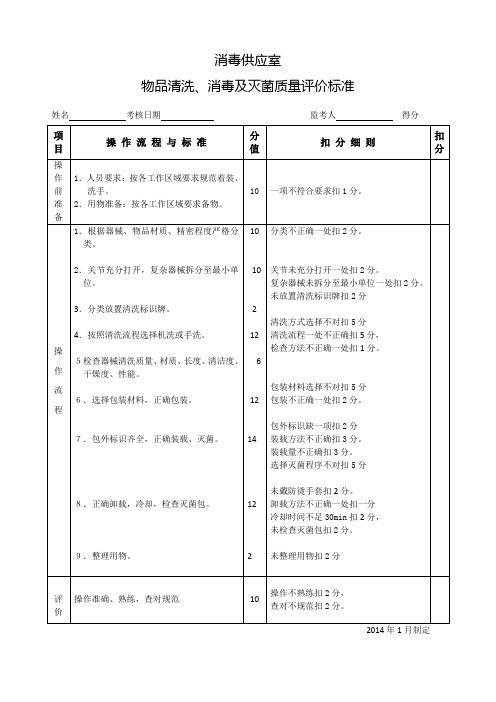 物品清洗、消毒及灭菌质量评价标准