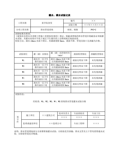 灌水、满水试验记录