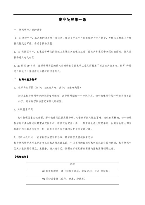 新高一物理初高中衔接课教案