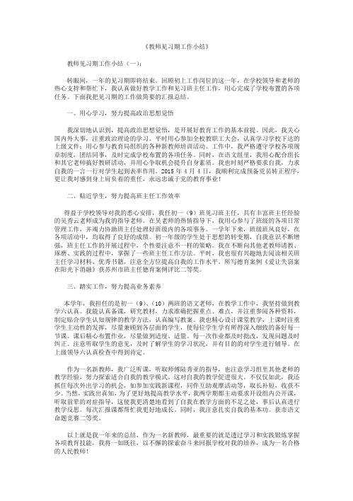 教师见习期工作小结10篇