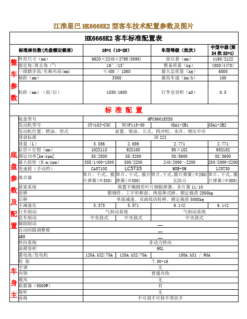 江淮星巴HK6668K2型客车技术配置参数及图片