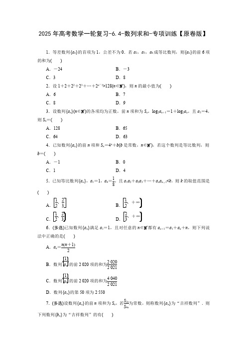 2025年高考数学一轮复习-6.4-数列求和-专项训练【含解析】