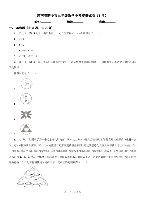 河南省新乡市九年级数学中考模拟试卷(1月)